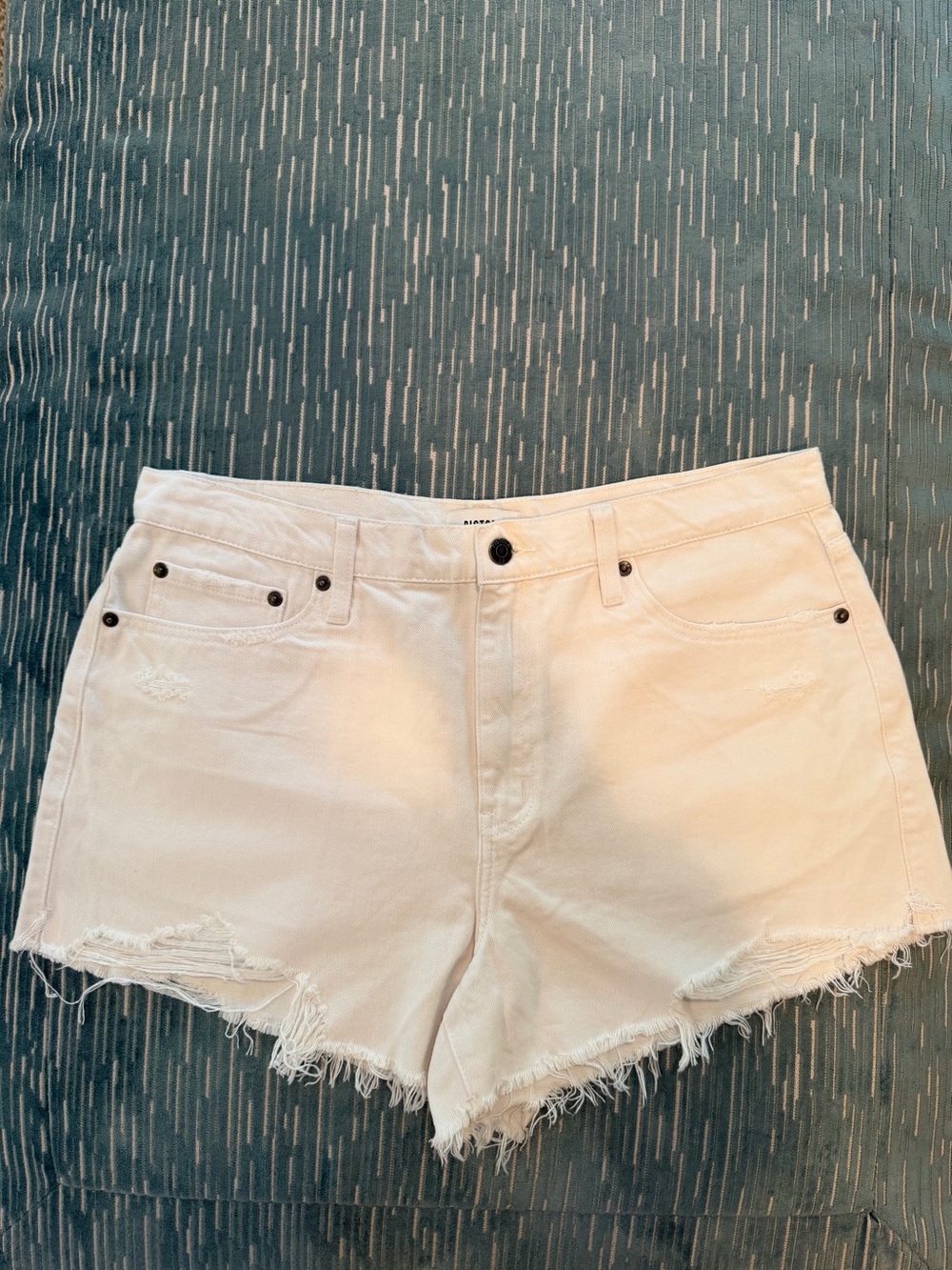 pistola Cream Distressed High-Rise Denim Shorts